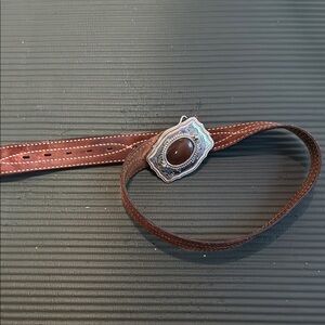 Brown Leather Belt with Silver Buckle
